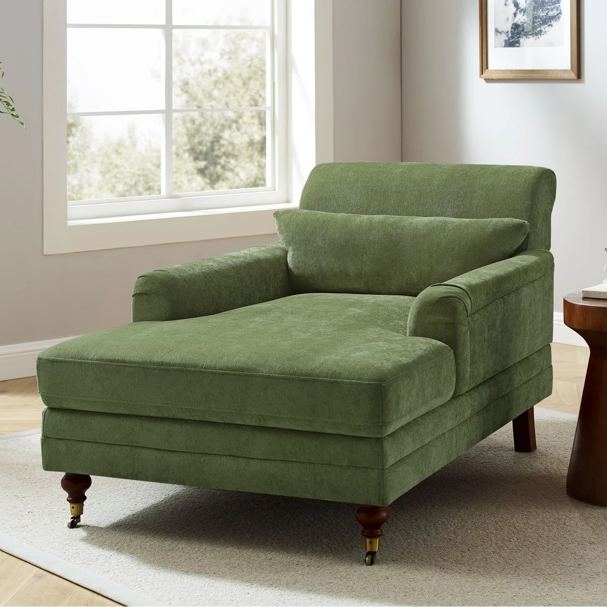 Erbes 37.01" W Chenille Upholstered Solid Wood Chaise Lounge | Wayfair North America