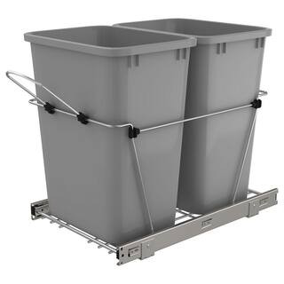 35 Qt. Silver Double Pull Out Kitchen Waste Containers | The Home Depot
