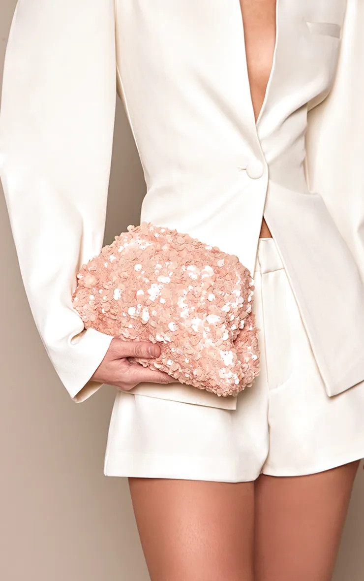 Dusty Pink Sequin Pouch Clutch Bag | PrettyLittleThing US