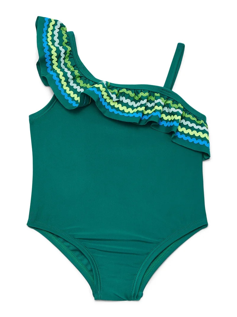 Wonder Nation Toddler Girl Ric- Rac Ruffle One- Piece Swimsuit, Sizes 12M-5T | Walmart (US)