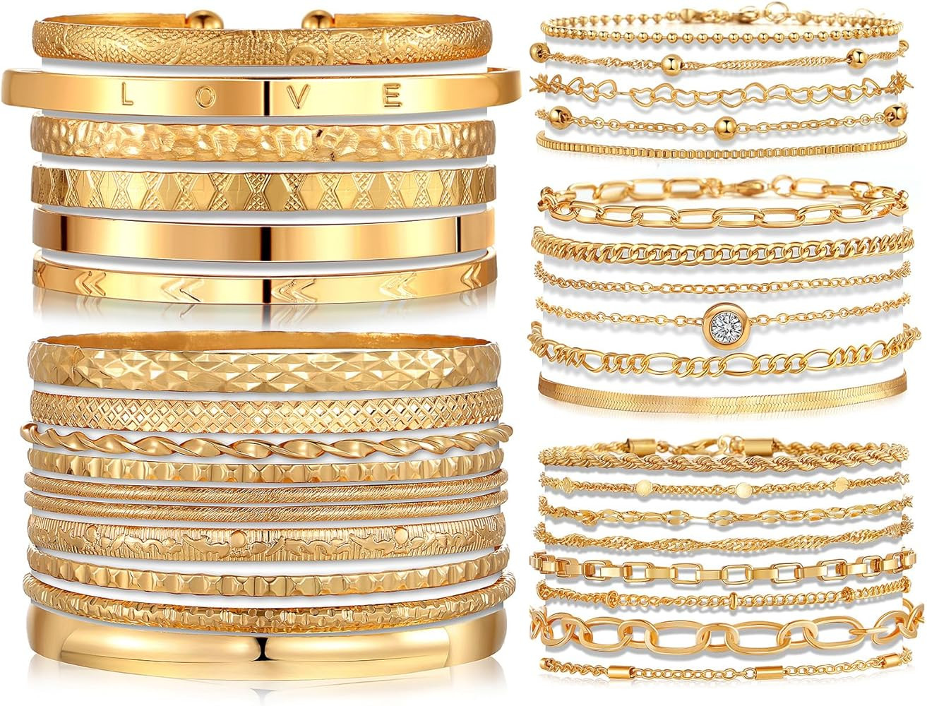 IFKM 6 PACK (24 PCS) Boho Gold Chain Bracelets Set for Women, 14K Gold Plated Multiple Layered St... | Amazon (US)
