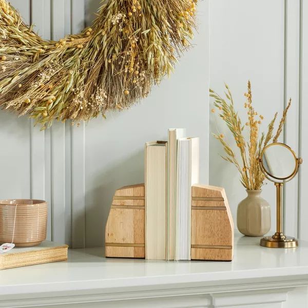 Wooden Wedge Bookends with Brass Inlay (Set of 2) - Hearth & Hand™ with Magnolia | Target