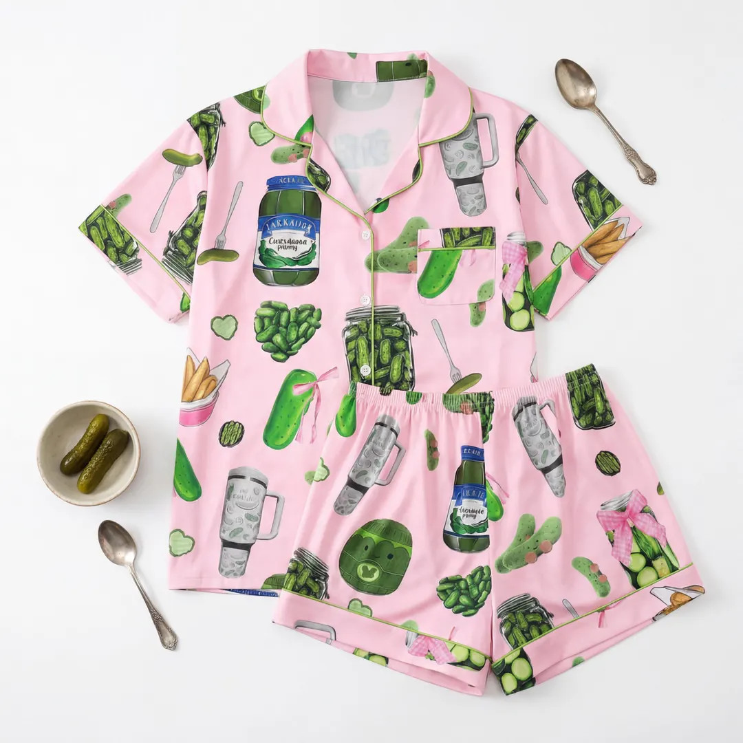 Pickle Print Satin Pajama Set, Funny Food Sleepwear - Etsy | Etsy (US)