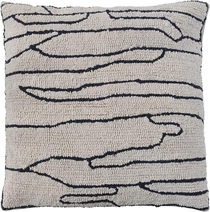 Bloomingville Cotton Tufted Throw Abstract Line Design, Grey and Black Pillow Cover 18" x 18" | Amazon (US)