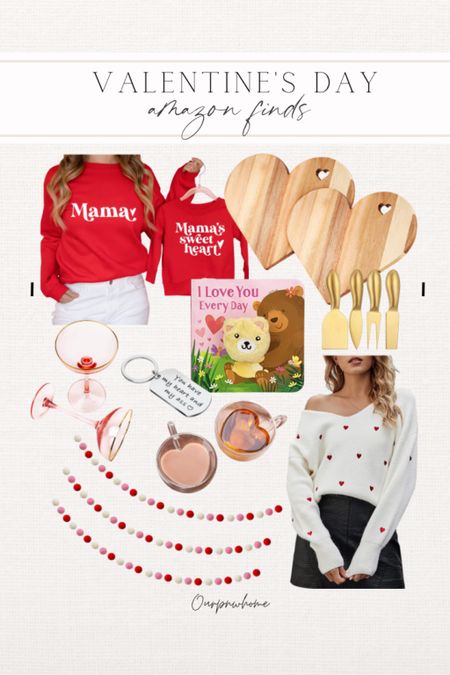 Valentine’s Day finds from Amazon!

Mama and me sweater, heart sweater, heart shaped cutting boards, gold cheese knives, pink coupe glasses, champagne glassware, coffee mug, kids book, pom garland, novelty keychain 

#LTKGiftGuide #LTKSeasonal #LTKunder50