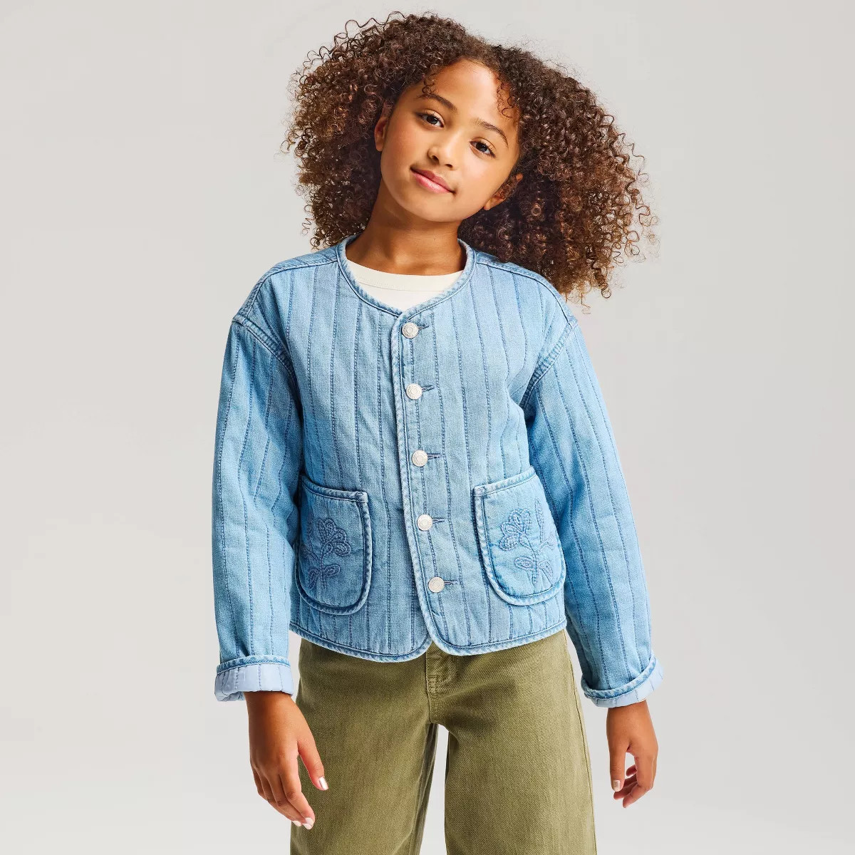 Girls' Quilted Denim Jacket - Cat & Jack\u2122 Light Wash XXL | Target