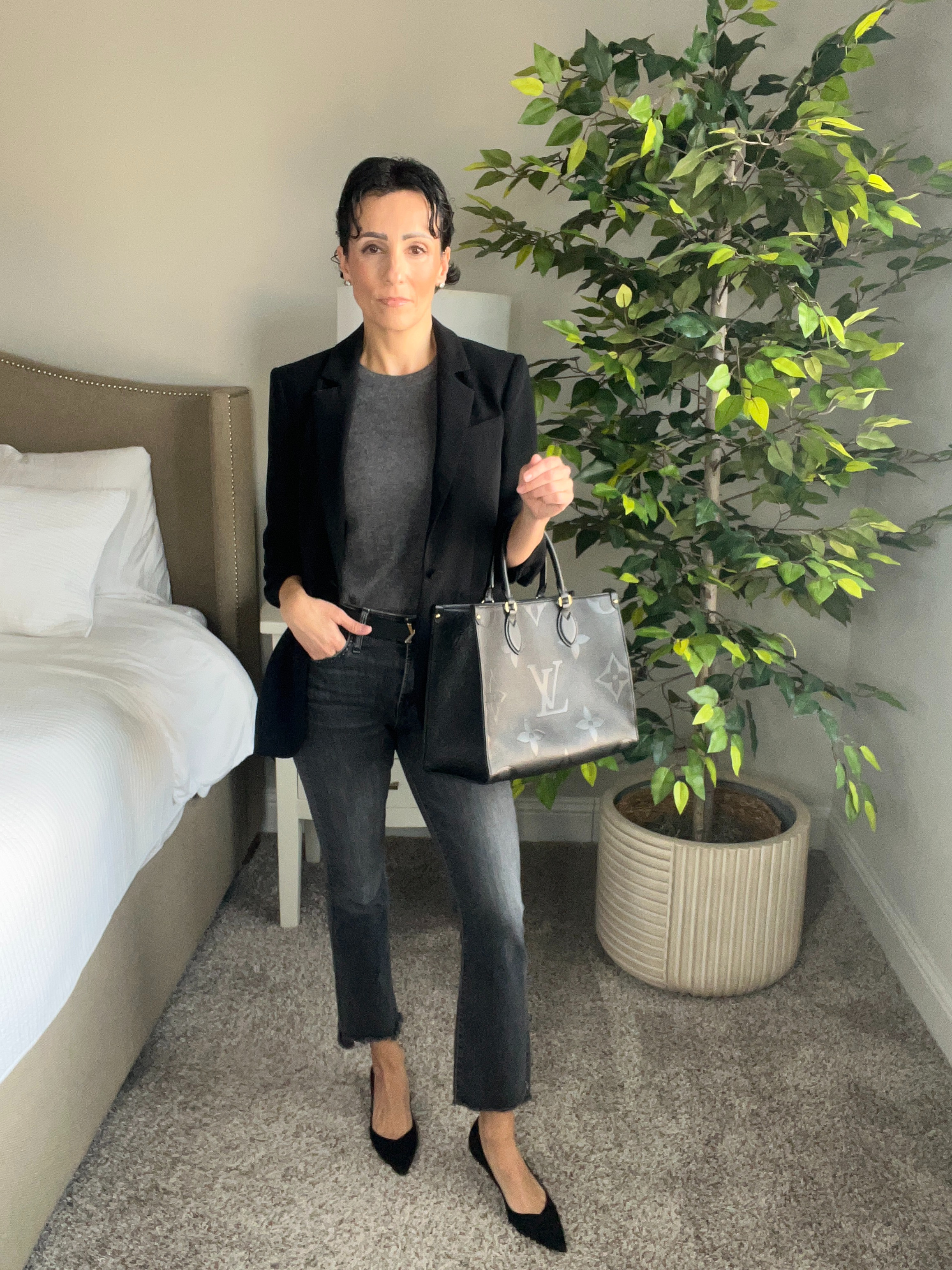 "I want to look polished, but I don’t feel like wearing heels today."

Sound familiar? Here’s the solution: all-black everything. It’s effortless, powerful, and always looks intentional.

I threw on a structured blazer to sharpen the look, paired it with dark cropped denim for a modern touch, and went with pointed-toe flats—because comfort and style can exist together. The secret to keeping an all-black outfit interesting? Mixing textures. The contrast of denim, soft knit, and structured fabric adds just the right amount of depth. 

 #LTKSaleAlert #LTKStyleTip #LTKWorkwear