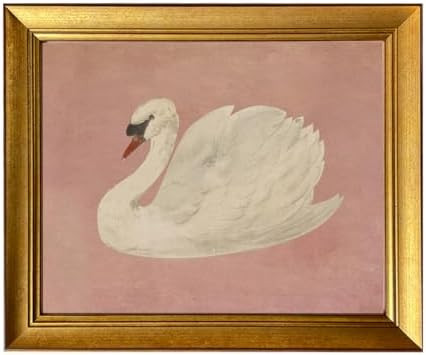 Vintage Gold Framed Wall Art White Swan Canvas Print Farmhouse Pink Wall Decor Cute Swan Painting... | Amazon (US)