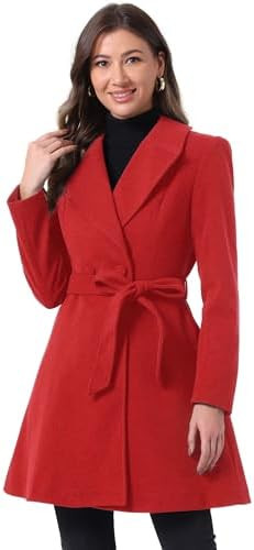 Allegra K Winter Pea Coats for Women Shawl Lapel Overcoat Single Breasted Belted Long Trench Coat | Amazon (US)
