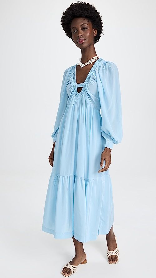 Nyla Twill Puff Sleeve V Neck Dress | Shopbop