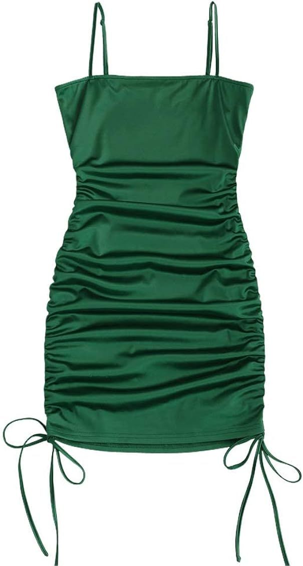 ZAFUL Women's Draped Satin Asymmetrical Cinched Split Slip Mini Cami Dress | Amazon (US)
