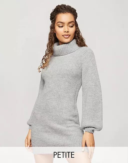Miss Selfridge Petite roll neck sweater dress in gray | ASOS (Global)