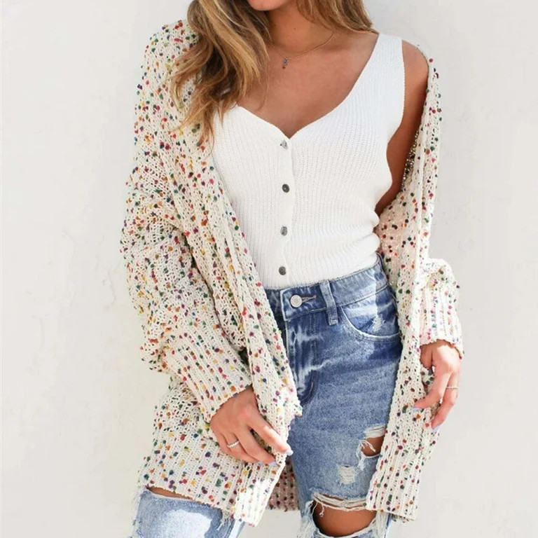 HOMBOM Women Top,Ladies Fashion Color Dot Cardigan Long Sleeve Pocket Sweater Jacket | Walmart (US)