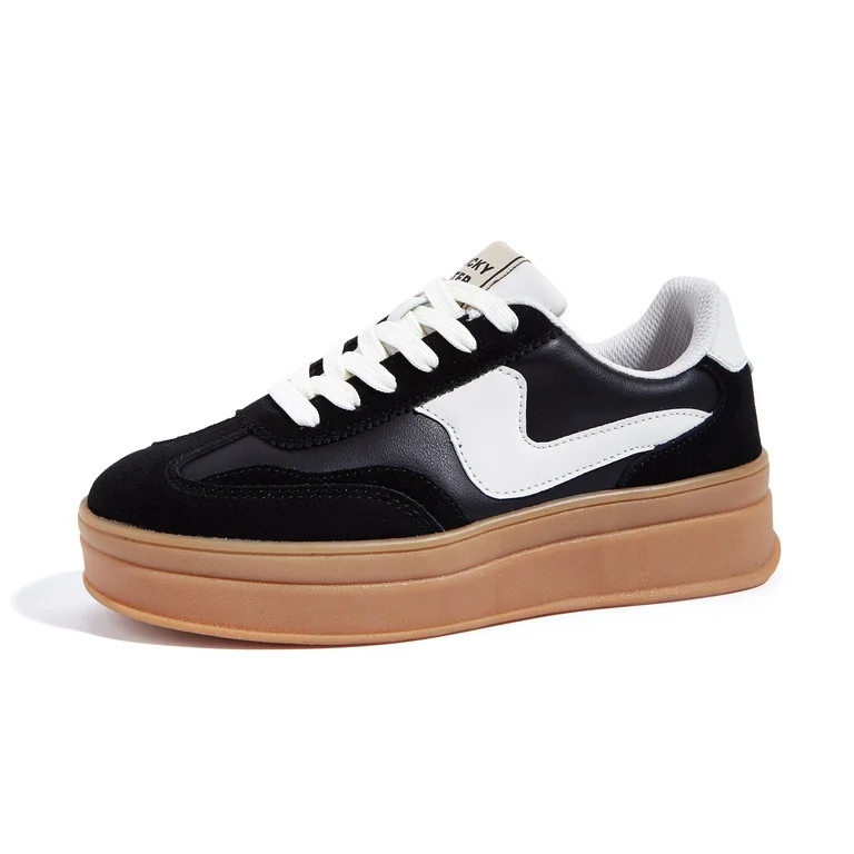 LUCKY STEP Womens Platform Fashion Sneakers Thick Sole Suede Faux Leather Casual Shoes,Black&Whit... | Walmart (US)