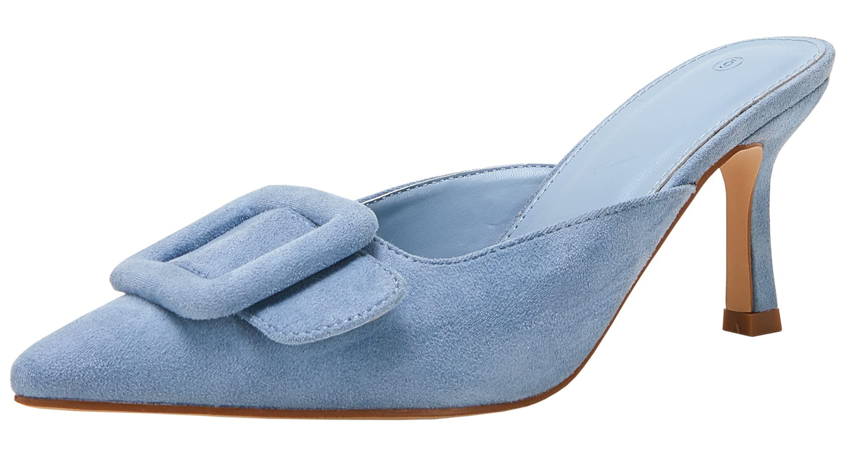 VETASTE Women's Heeled Mules Pointed Toe Suede Buckle Slip On Sandals Kitten Heels Party Wedding ... | Amazon (US)