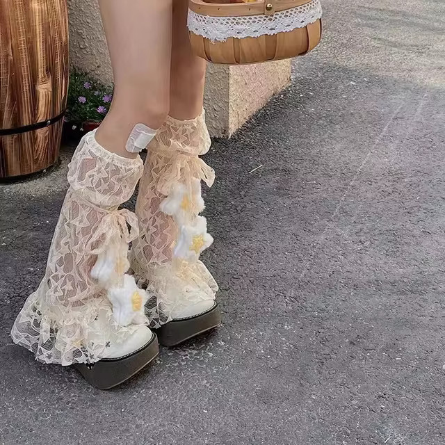 Y2k Sweet Lace Leg Cover Cover Plush Star Lolita Love Cute Lace Summer Thin Stockings Leg Warmers... | AliExpress (US)