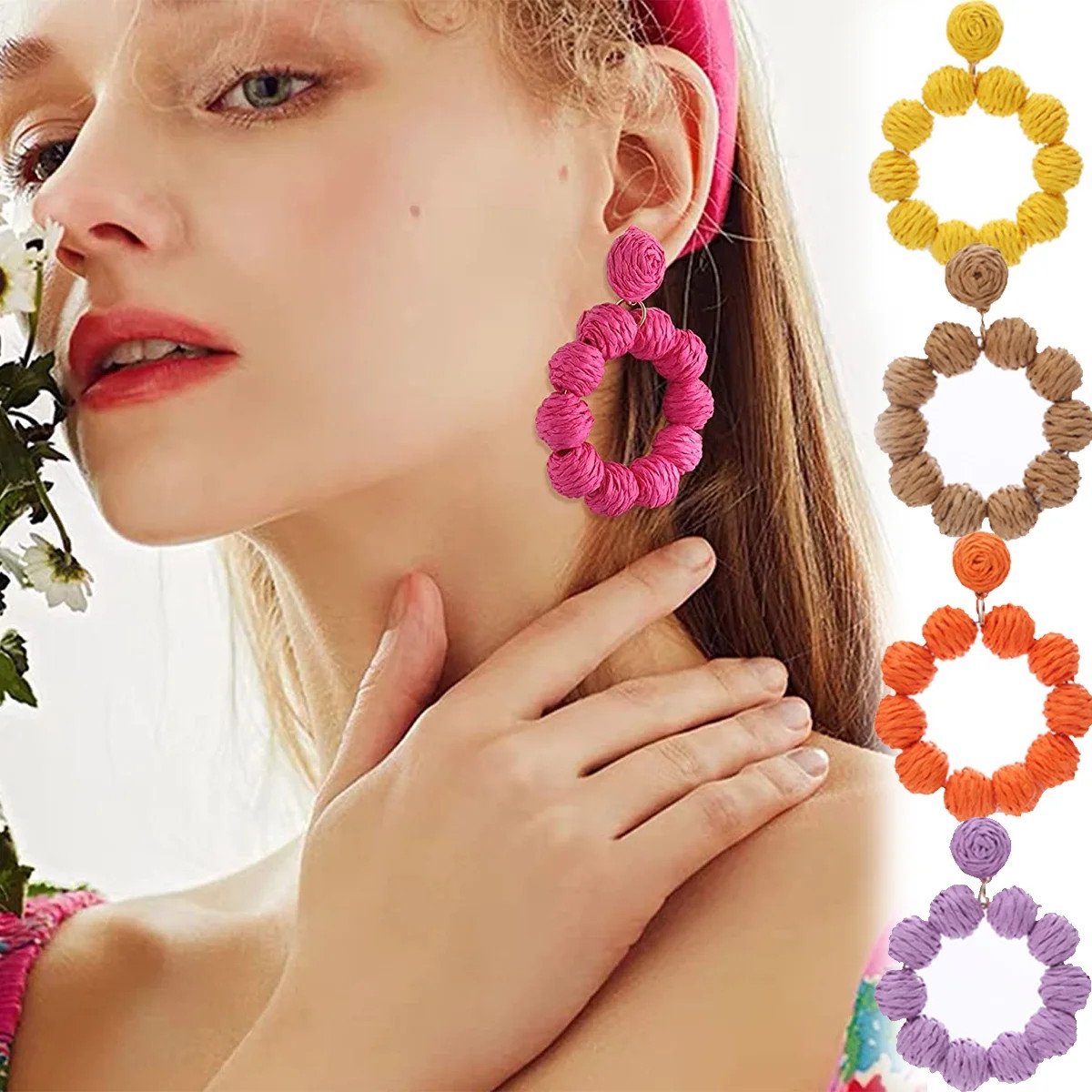 Dalrosia Rattan Earrings Rattan Ball Hoop Dangle Earrings for Women Handmade Bohemia Earrings Bra... | Walmart (US)