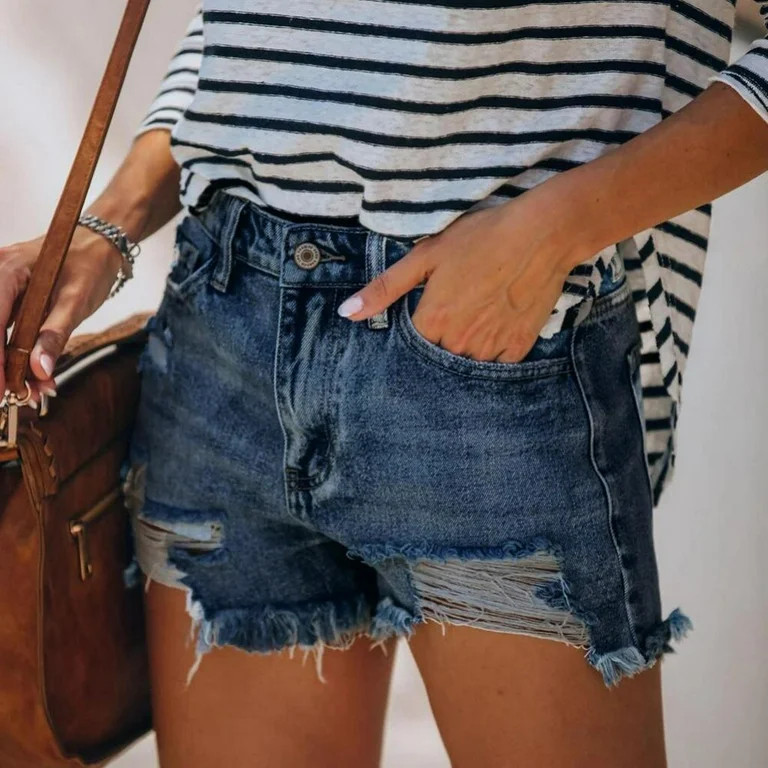Cut Off Denim Shorts for Women Frayed Distressed Jean Short Cute Mid Rise Ripped Hot Shorts Comfy... | Walmart (US)