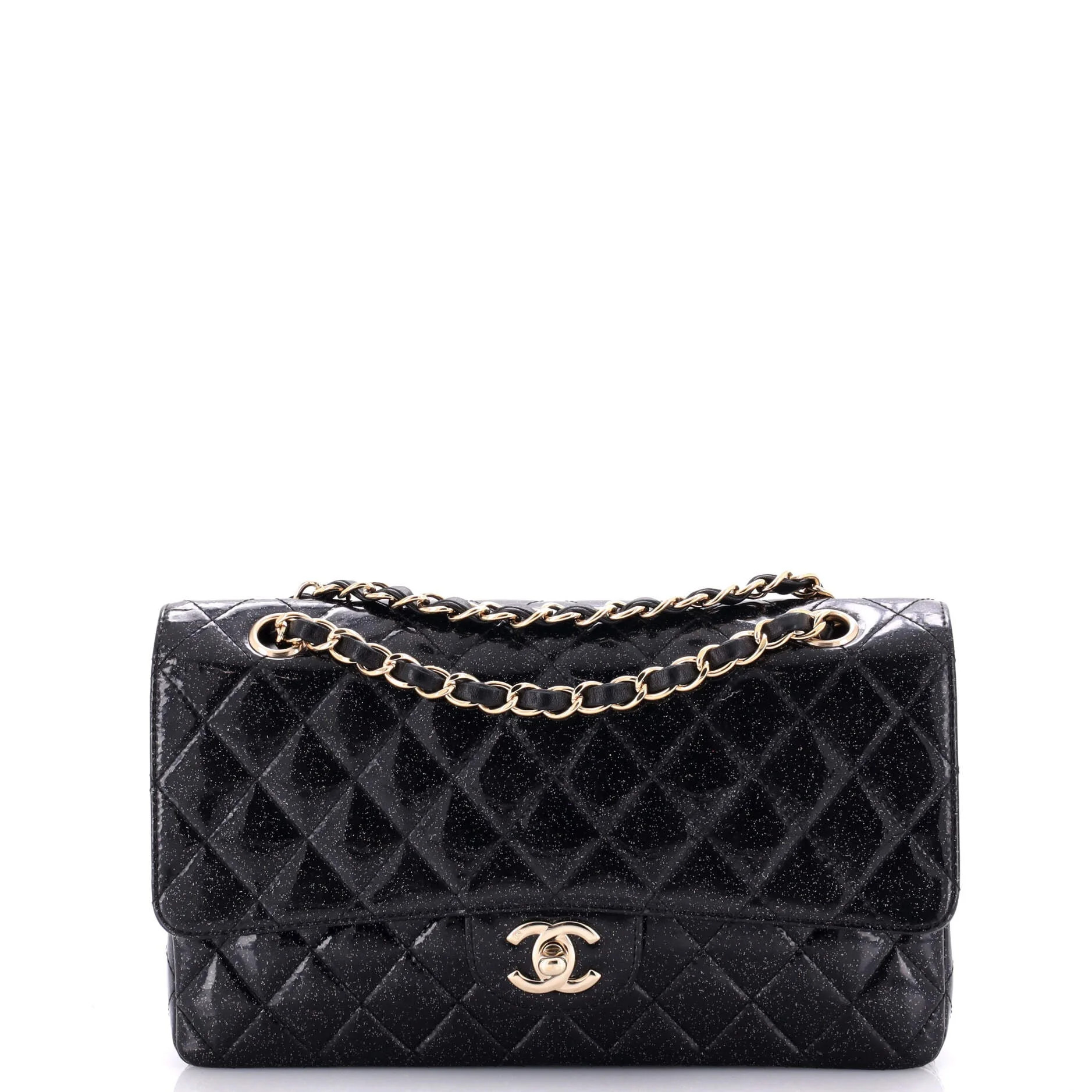 Pre-Owned CHANEL Vintage Classic Double Flap Bag Quilted Glitter Patent Medium By Rebag | Walmart (US)