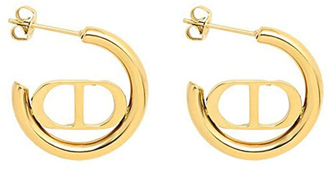 Yarpiany 18K Gold Plated D Letter Earrings - Small Round Hoop Earrings Lightweight Half Hoop Stud... | Amazon (US)