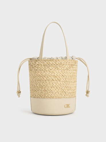 Leather & Raffia Bucket Bag
 - Beige | Charles & Keith US