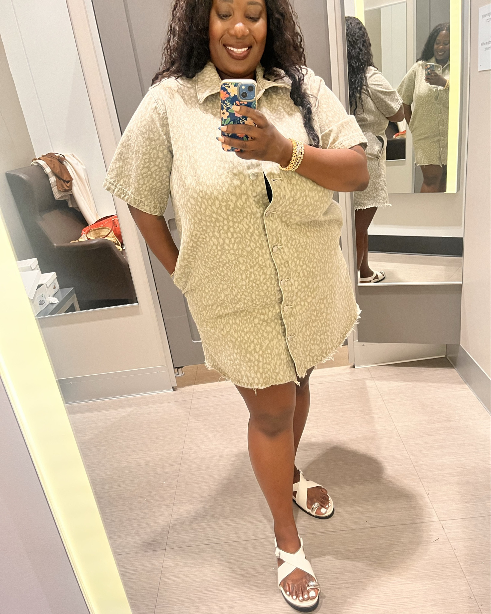Unleash your wild side—denim just got dangerously chic. 🐆✨

This dress is EVERYTHING! Perfect subtle leopard print for that extra spice! 🔥

I wanted a more fitted look so I sized down to the XL. It meant I had to undo a few buttons cause I’m a busty curvy girlie but I thought it made it perfect for Date Night or a Girl’s Night Out!✨🤎

And I love these sandals! So chic and comfortable too!

#LTKStyleTip #LTKPlusSize #LTKFindsUnder50
