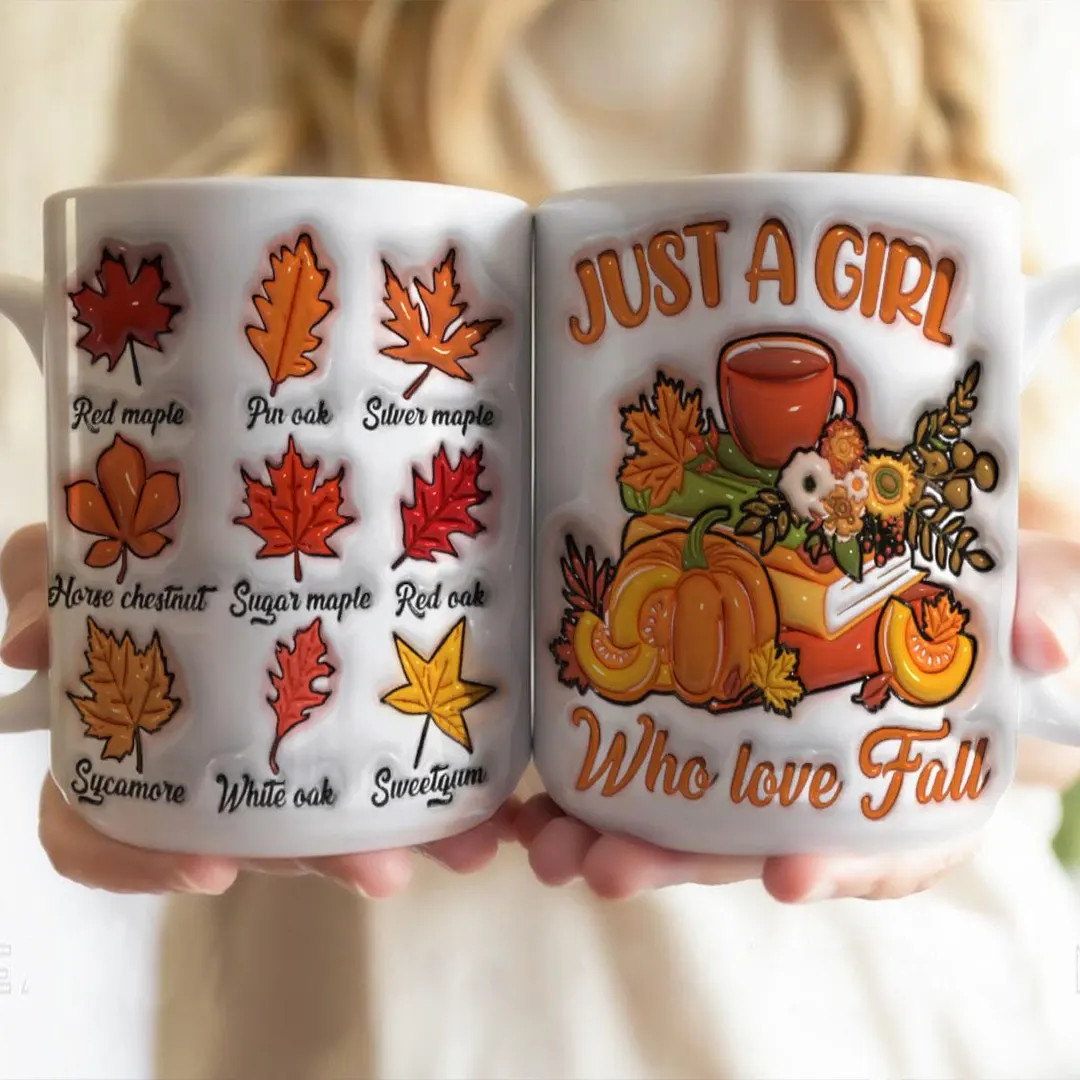 Petthouse Just A Girl Who Love Fall Mug, 3d Inflated Print Fall Leaves Mug, Retro Fall Season Cer... | Etsy (US)