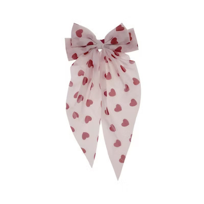 Unique Bargains Cute Heart Shaped Printed Bow Ribbon Spring Hair Clips Red Pink 1 Pc | Target