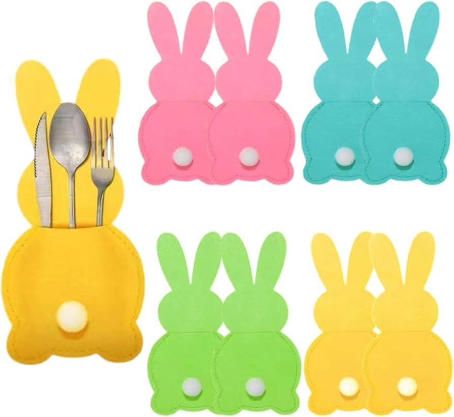Easter Bunny Cutlery Bags Flatware Holder Bunny Shape Silverware Felt Utensil Cutlery Pouch Bags ... | Amazon (US)