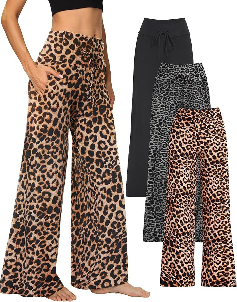 Showitty 1/3 Pack Women's Wide Leg Pants with Pockets, Casual Loose Pajama Palazzo Trousers Sweat... | Amazon (US)