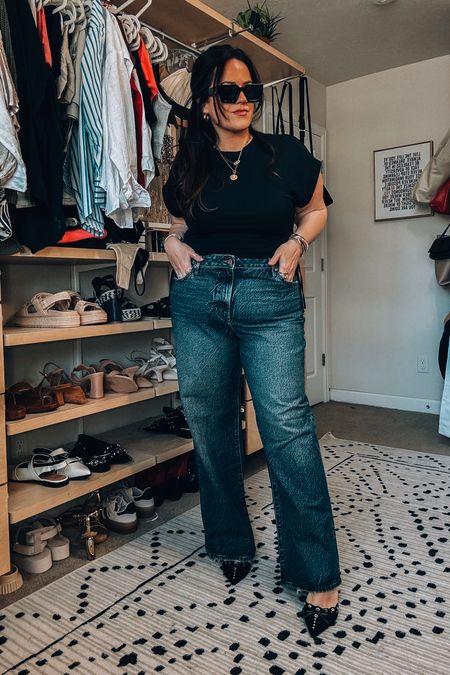 Midsize express spring outfit 
Rouched tee large 
Wide leg jeans have some stretch wearing a 16 regular. I sized up one for a more roomy comfy fit 


#LTKSeasonal #LTKsalealert #LTKmidsize