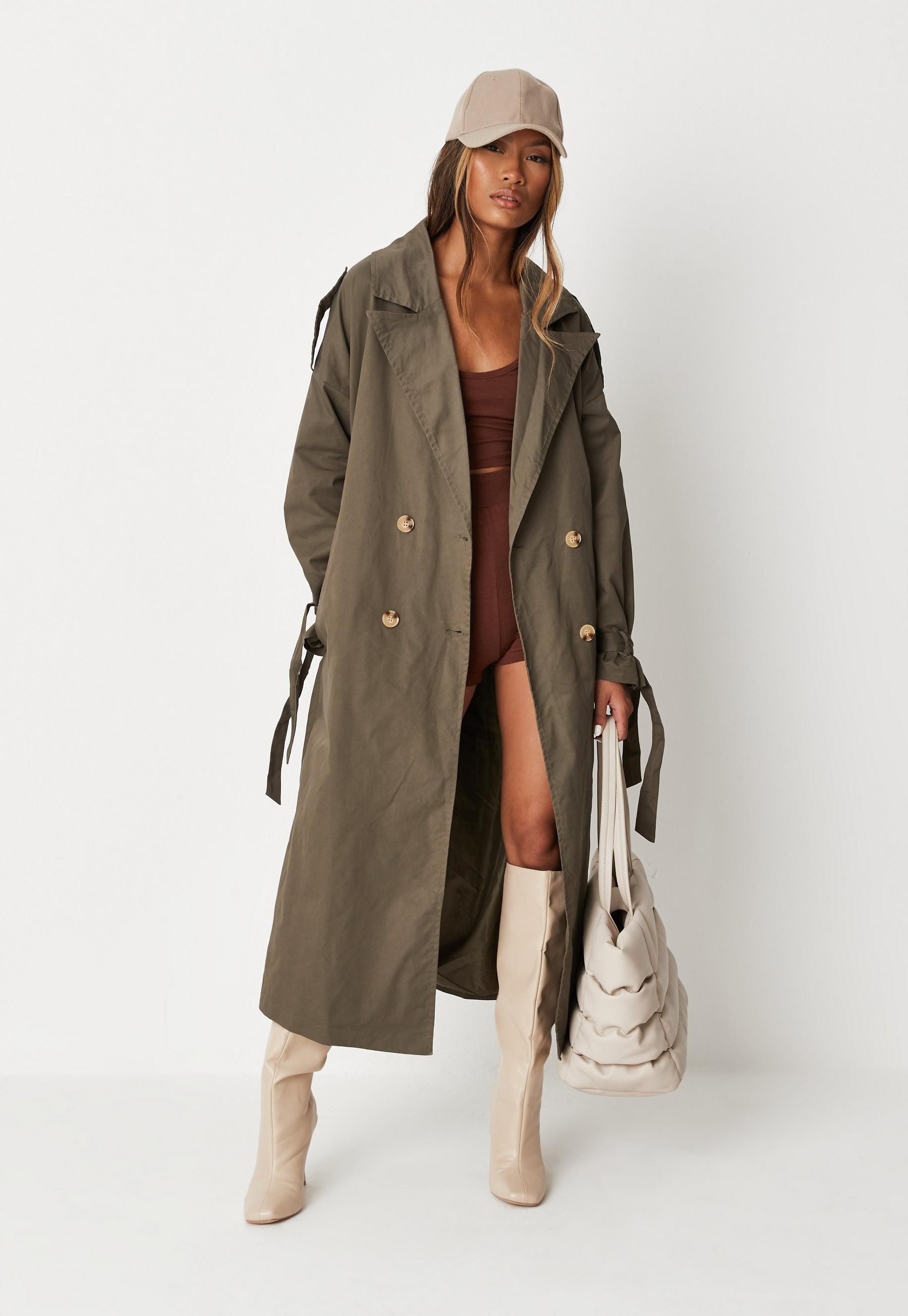 Khaki Oversized Trench Coat | Missguided (US & CA)