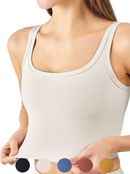 KIKIWING Women's Seamless Sports Bra Workout Crop Top Tank Tops for Women Long Lined Sports Bra Ribb | Amazon (US)