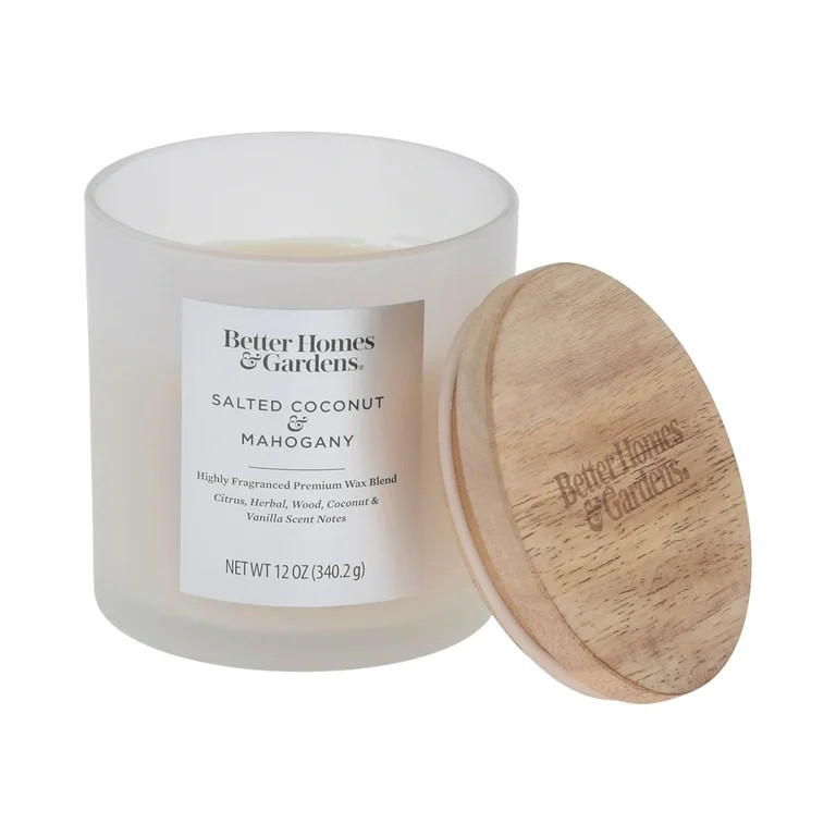 Better Homes & Gardens 12oz Salted Coconut & Mahogany Scented 2-Wick Frosted Jar Candle - Walmart... | Walmart (US)