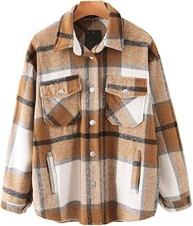 AUTOMET Womens Casual Plaid Shacket Wool Blend Button Down Long Sleeve Shirt Fall Jacket Shackets | Amazon (US)
