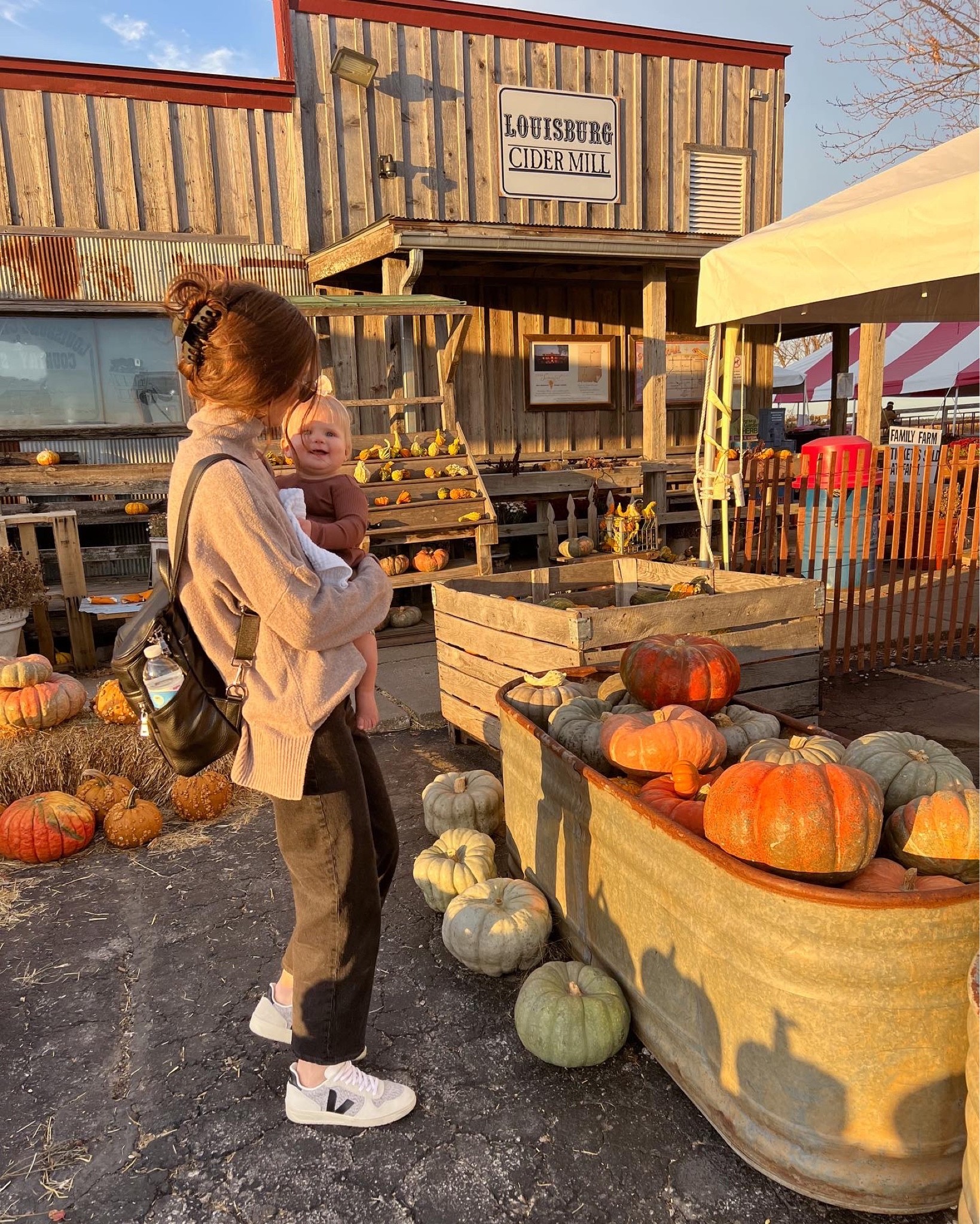 Sweater is old A&F but linked similar sweaters in stock! 
Sized down in wide leg jeans 
tts in vejas 
Also linked Liv’s outfit 

#LTKbaby #LTKSeasonal #LTKshoecrush