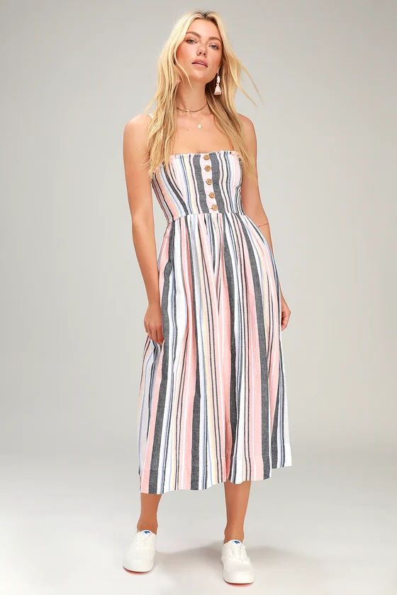 Lilah Multi Striped Pleated Midi Dress | Lulus (US)