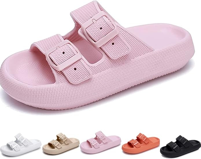 Seguritat Unisex Comfort Soft Slides, Double Buckle Adjustable EVA Flat Sandals, Lightweight Slip... | Amazon (US)