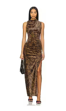 Good American Velvet High Neck Maxi Dress in Mini Lucky Leopard from Revolve.com | Revolve Clothing (Global)