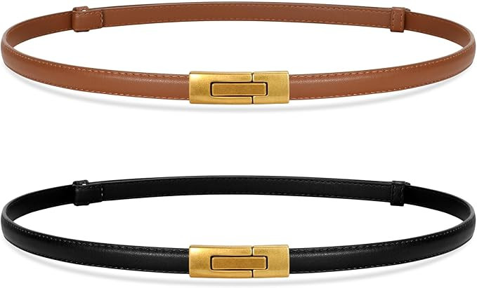 SANSTHS 2 Pack Thin Ladies Waist Belt for Dresses Jeans Pants, Skinny Womens Belt with Antique Go... | Amazon (US)