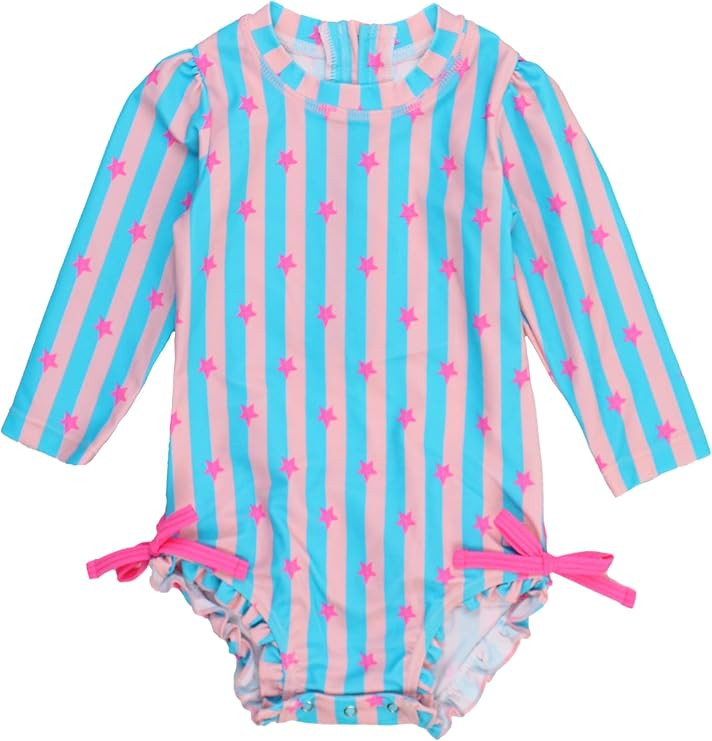 RuffleButts Baby Girls UPF 50+ Sun Protection Novelty Print Long Sleeve One Piece Rash Guard Swim... | Amazon (US)