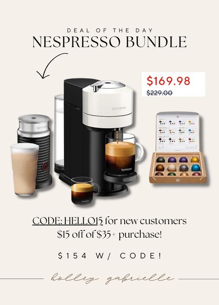 Nespresso bundle on sale today w/ @qvc - 🤎☕️comes w/ the machine + a set of variety capsules, the frother & $50 voucher! Such a good deal for ALLLL of that & 👉🏼 code HELLO15 for new customers to get $15 off - making it $154! 

#ad @nespresso / coffee maker / sale finds / kitchen / nespresso deal / Holley Gabrielle 

#LTKfamily #LTKhome #LTKsalealert