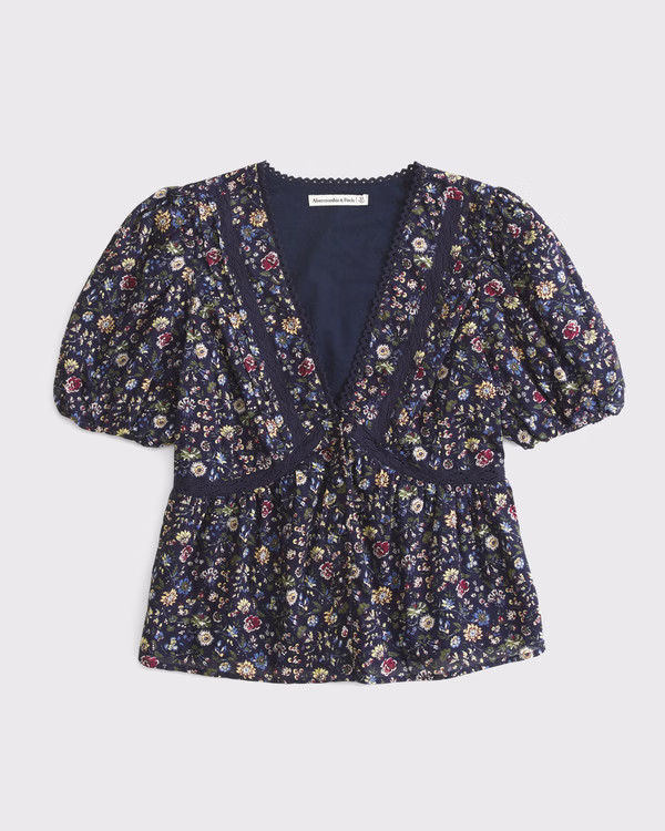 Women's Puff Sleeve Button-Through Top | Women's | Abercrombie.com | Abercrombie & Fitch (US)