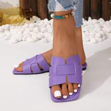 Fashion Purple Sandals For Women, Snakeskin Embossed Cut Out Slide Sandals | SHEIN