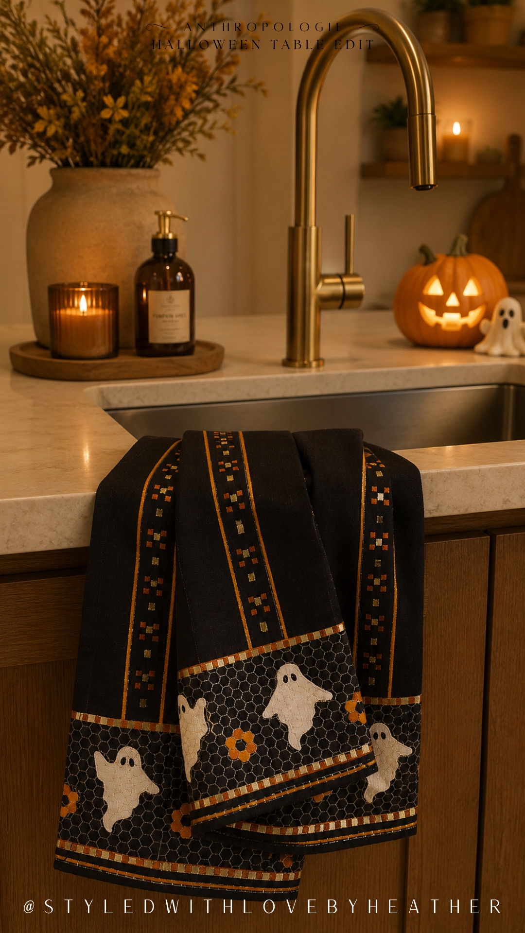 Proof that even a kitchen towel can make Halloween feel chic. 👻🖤 I love the little ghost details and warm orange accents on these Anthropologie Halloween towels—they add just enough spooky charm without taking over my kitchen. Shop this Halloween kitchen find now. 

 #LTKdayinmylife #LTKSeasonal #LTKHome