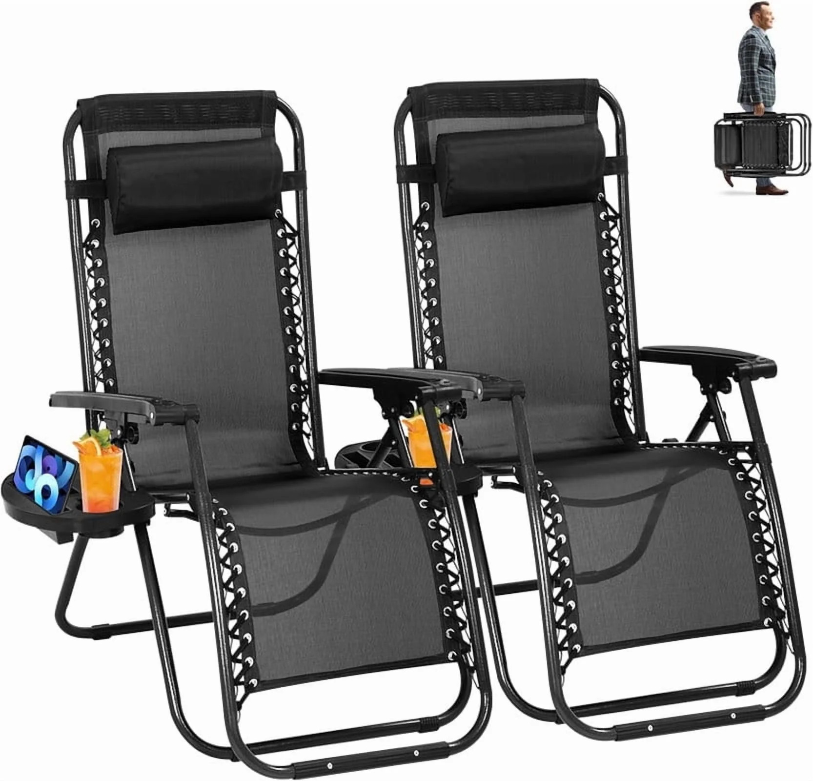 Simenmax Set of 2 Zero Gravity Chair, Outdoor Lounge Chairs, Portable Folding Reclining Camping C... | Walmart (US)