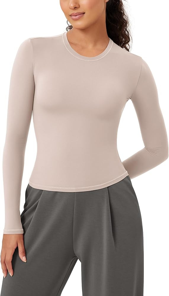 ODODOS Lightweight Soft Long Sleeve Tee for Women Crew Neck Tops Slim Fit T-Shirts | Amazon (US)