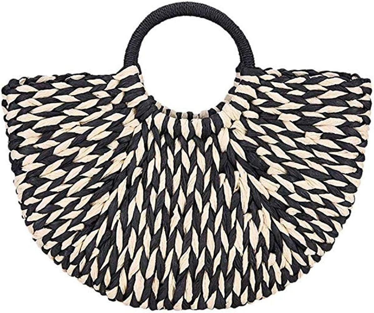 Simcat Straw Handbag, Women's Rattan Handbag Summer Beach Wattled Top Handle Bag Handwoven Tote B... | Amazon (US)