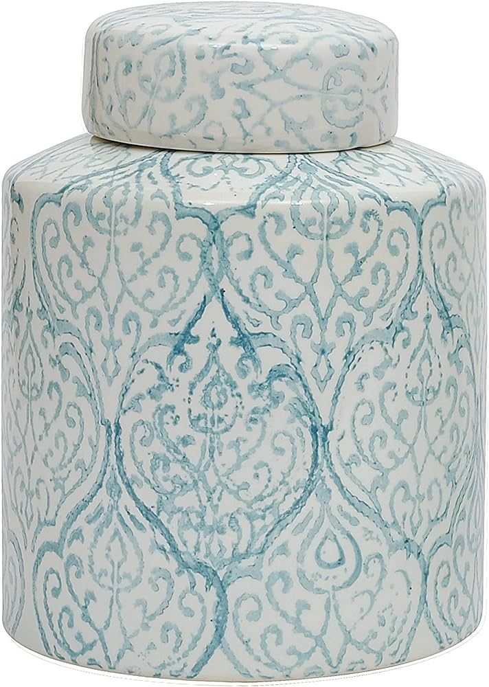 Blue White Decorative Ceramic Ginger Jar with Lid Oriental | Amazon (US)