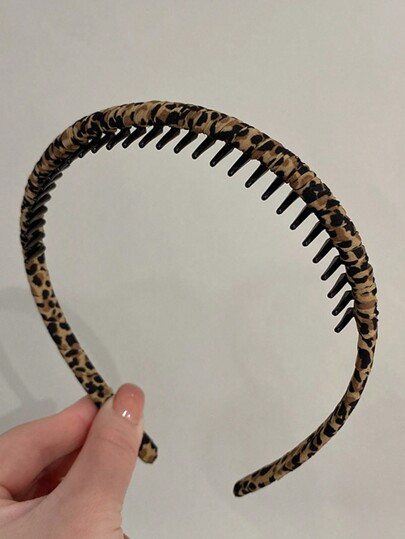 1pc Handmade Leopard Print Fabric Hairband Non-Slip Hair Clip With Teeth Women Vintage Headband,Hairband,Hair Hoop ,Zig Zag Headband Headbands ,Animal Print Hair Accessories Head Accessories - Size one-size | SHEIN